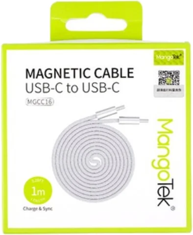 Кабель MangoTek MGCC16 USB-C – USB-C 240 Вт, плоский магнитный — White