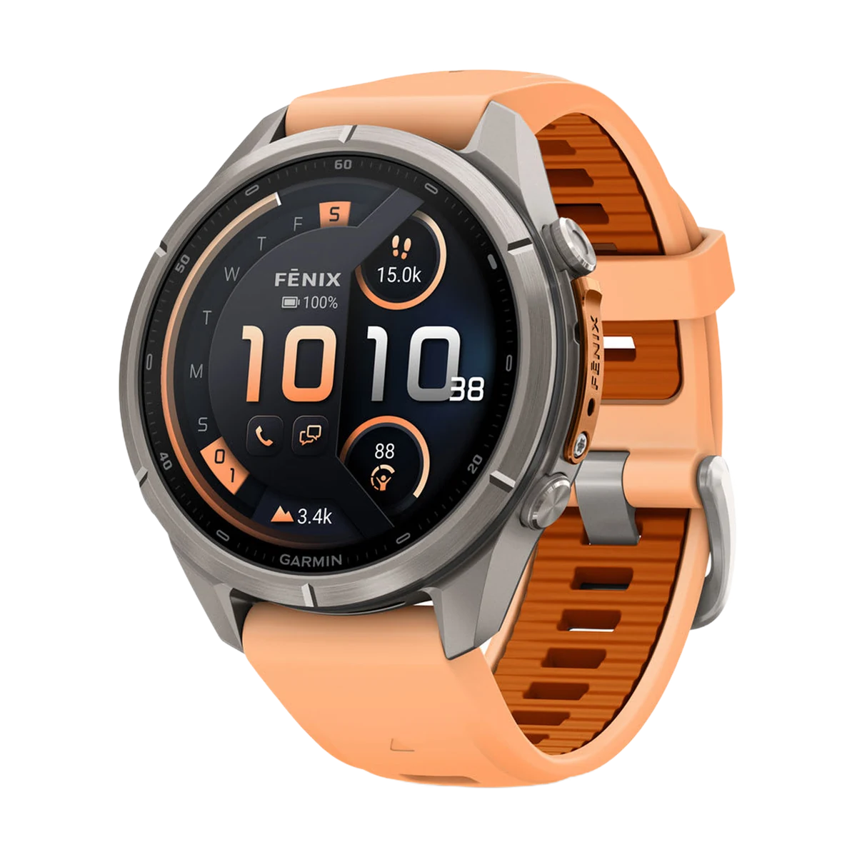 Garmin Fenix 9 Pro inReach — 43 мм · Titanium, ремешок Shell Pink/Autumn Orange, LTE