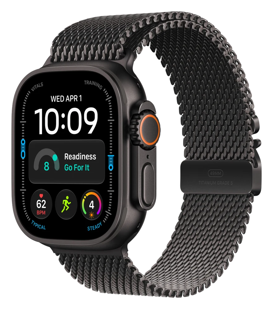 Apple Watch Ultra 3 · Milanese Loop — Black · Black Titanium